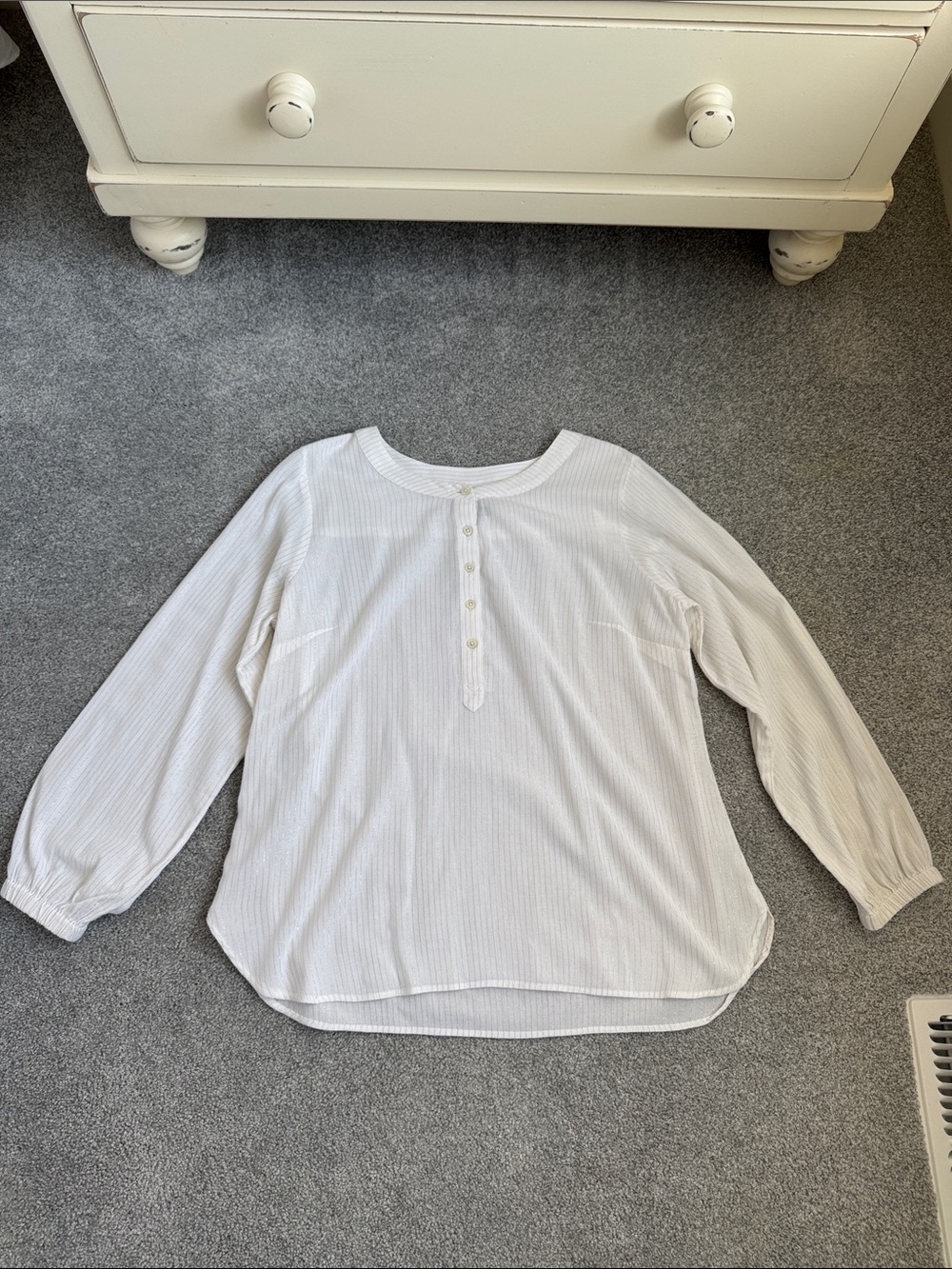 Talbots White Button Henley Long Sleeve Top
